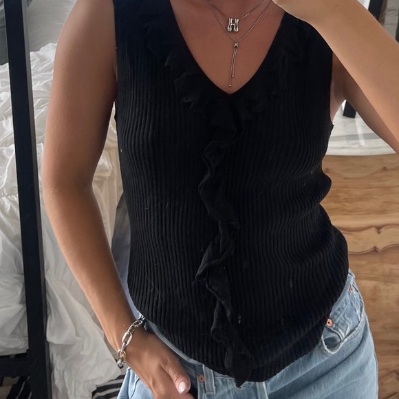 Vintage‎ Y2K Xhilaration Ribbed Ruffle Knit Sleeveless Top - Picture 1 of 8